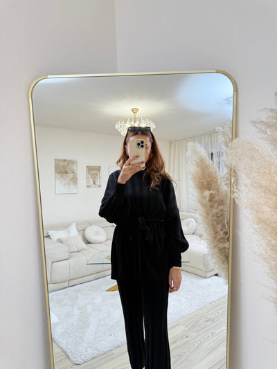 Strick-Set mit Stoffgürtel