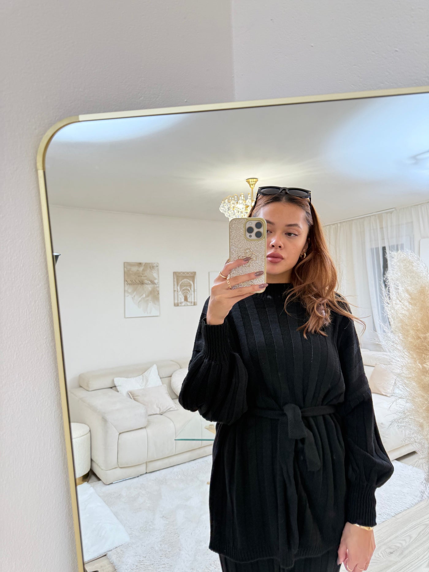 Strick-Set mit Stoffgürtel