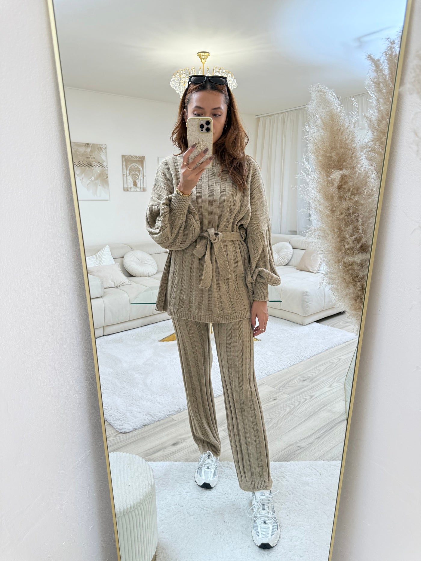 Strick-Set mit Stoffgürtel