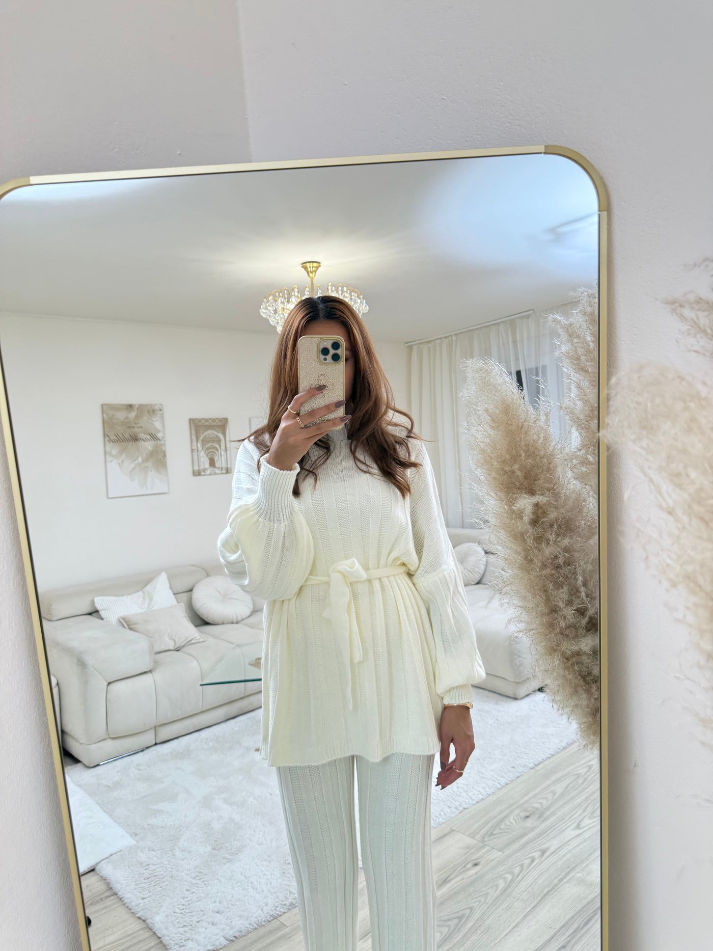 Strick-Set mit Stoffgürtel