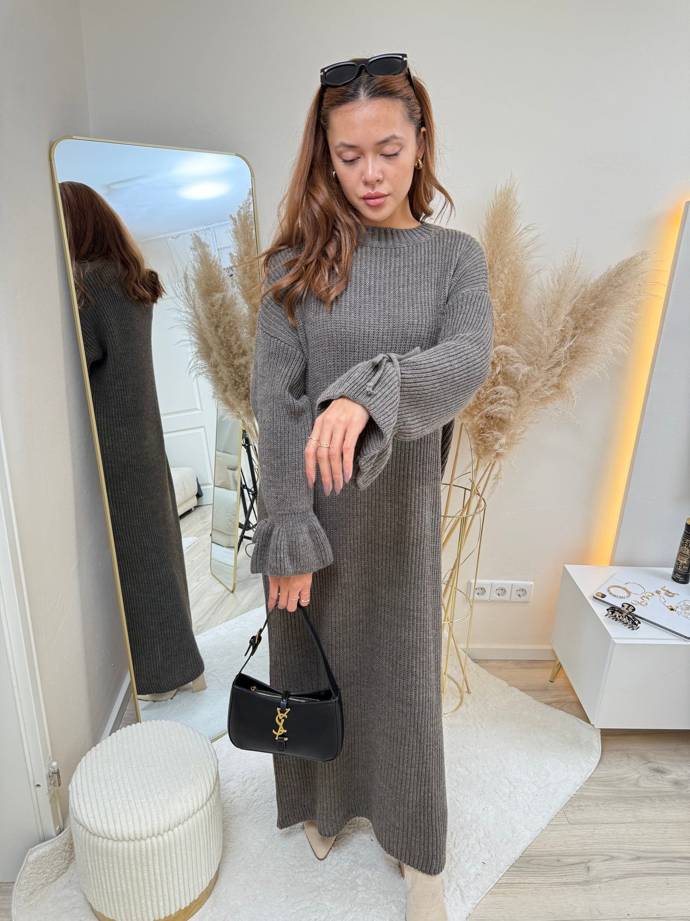 Strick-Kleid mit Ballonärmeln