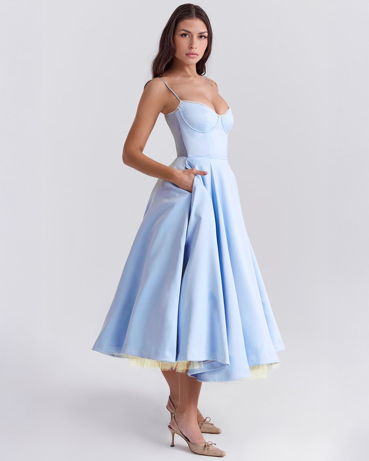 Paula | Duchesse-Satin Midikleid Mit Corsage