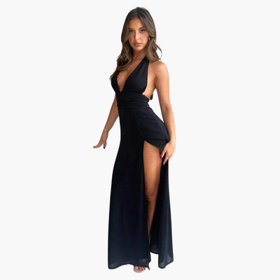 Maxikleid mit Schlitz & Neckholder - Damen Abendmode