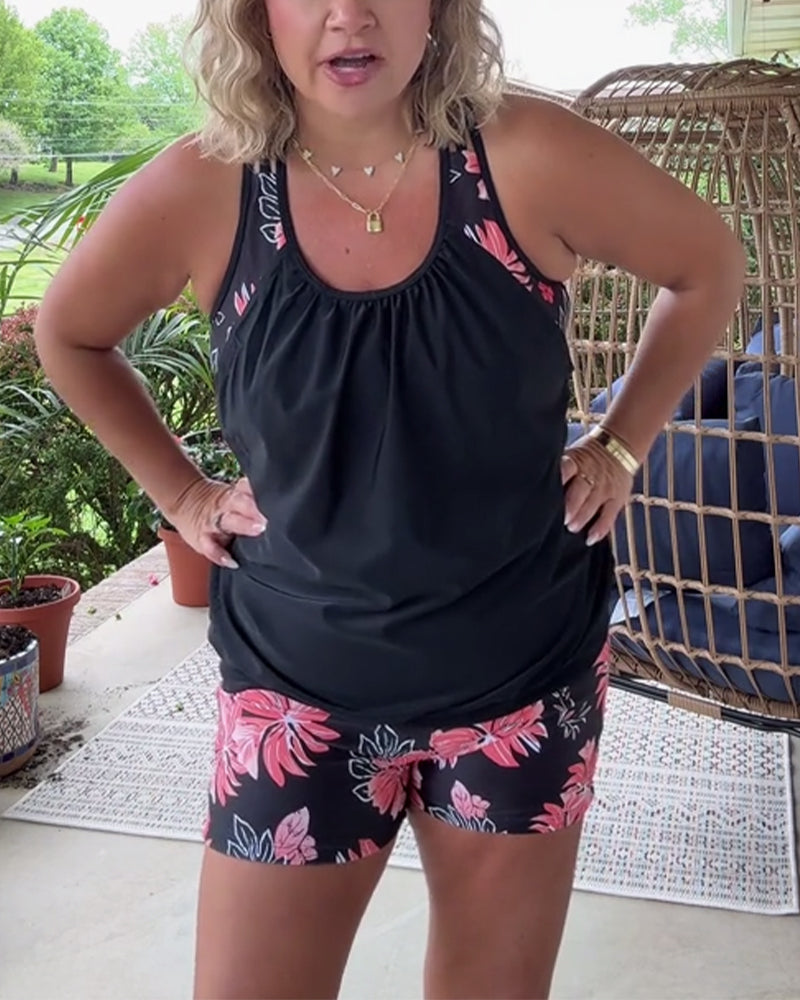 Badeanzug Ärmellos Kontrastdruck Zweiteilig