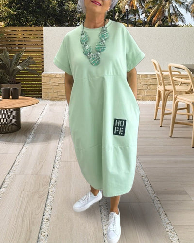 Kleid Kurzarm Lässig Gerade Tasche