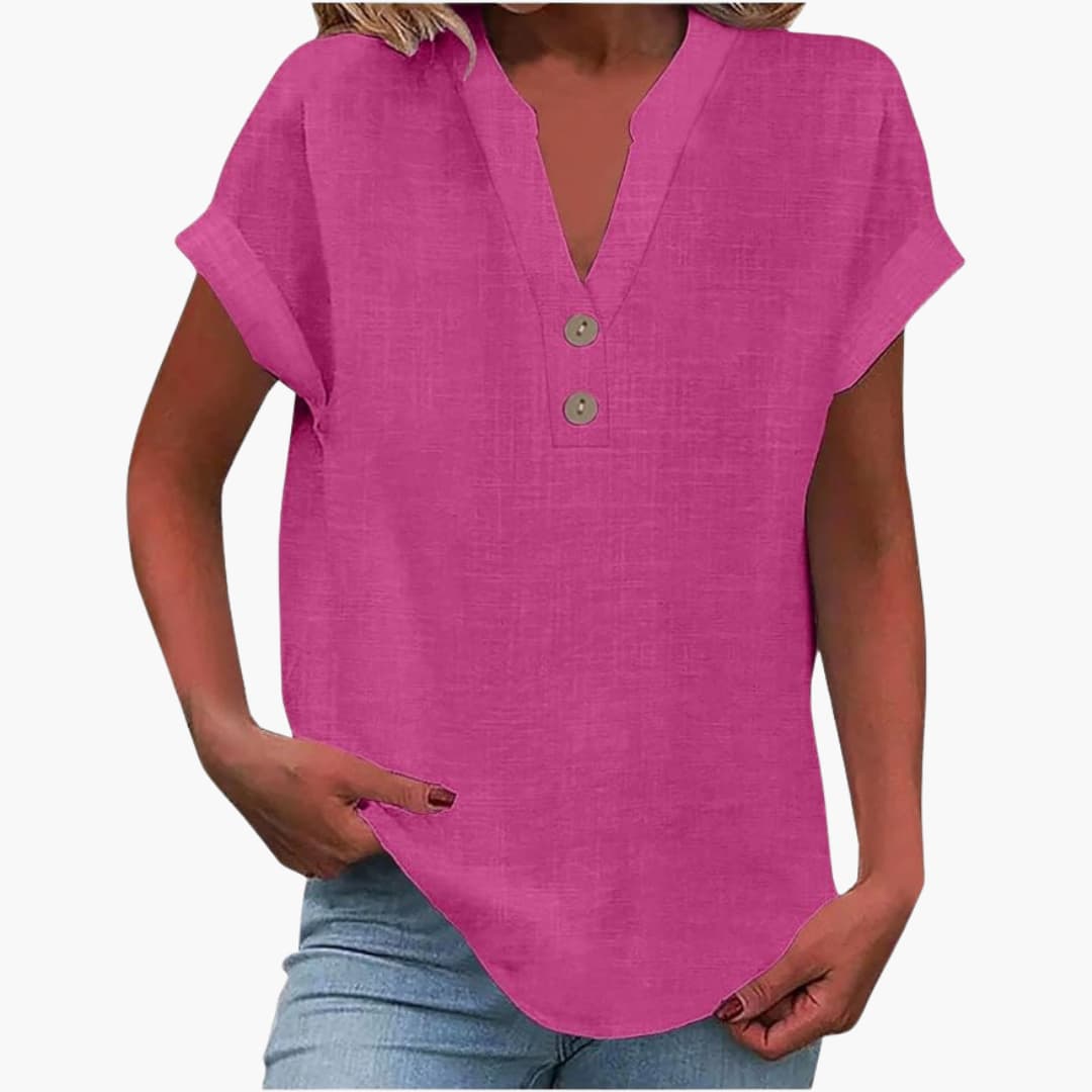 Damen Bluse mit V-Ausschnitt und kurzen Ärmeln für Frühling