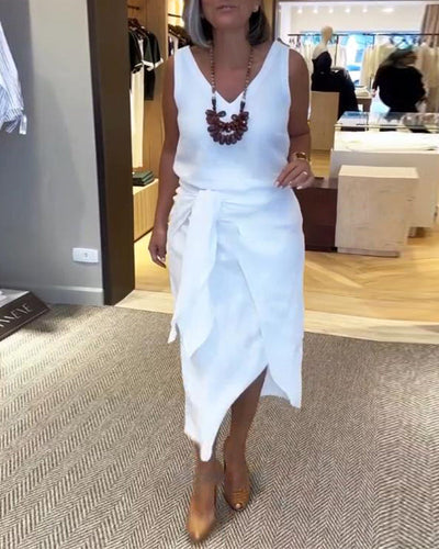 Kleid Ärmellos V-Ausschnitt Uni-Farben