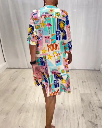 Kleid V-Ausschnitt Bedruckt