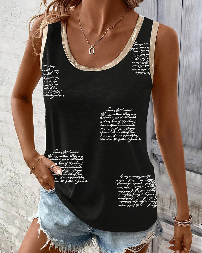 Tank Top Ärmellos Kontrast Schriftdruck Druck