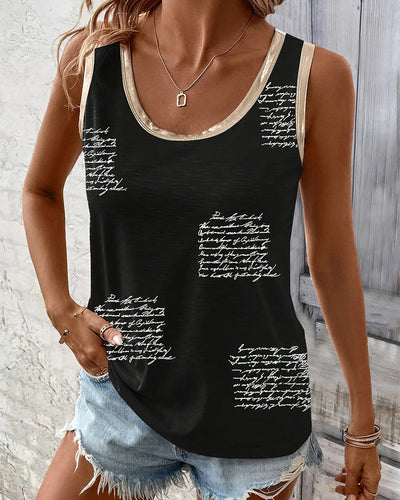 Tank Top Ärmellos Kontrast Schriftdruck Druck