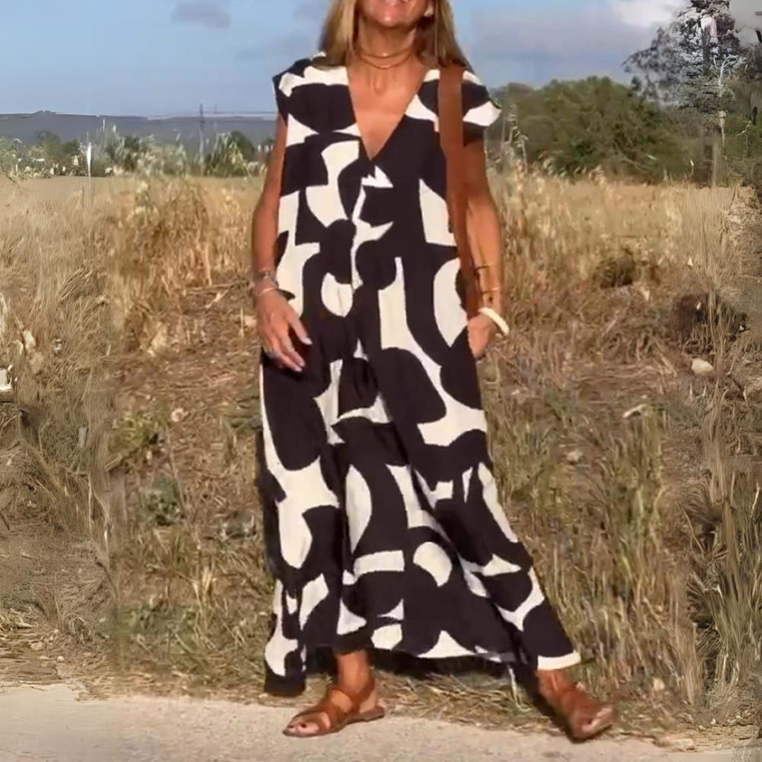 ELENA | BEDRUCKTES KLEID MIT V-AUSSCHNITT