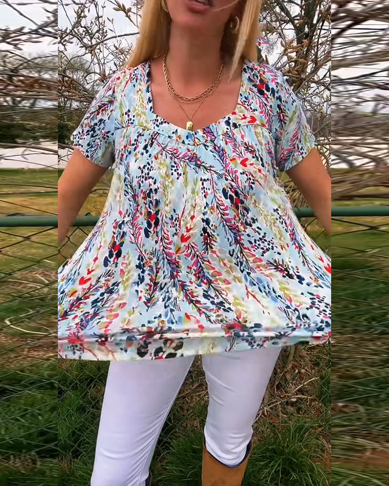 T-Shirt U-Ausschnitt Kurzarm Bedruckt