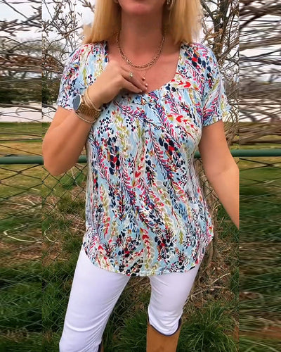 T-Shirt U-Ausschnitt Kurzarm Bedruckt