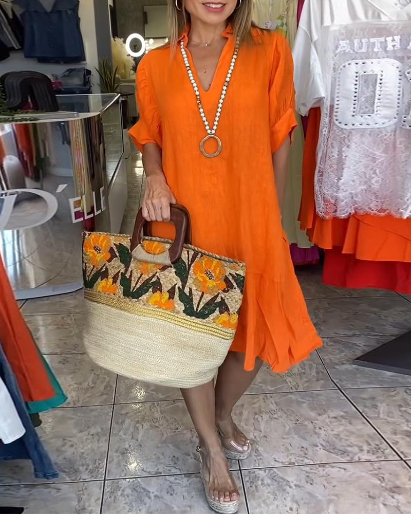 Kleid Revers Casual Kurzarm A-Linie