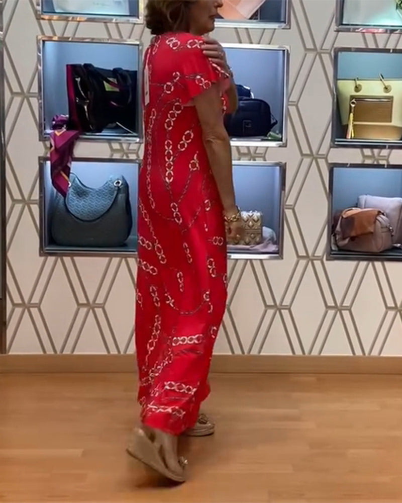 Maxikleid mit V-Ausschnitt und Kettenprint