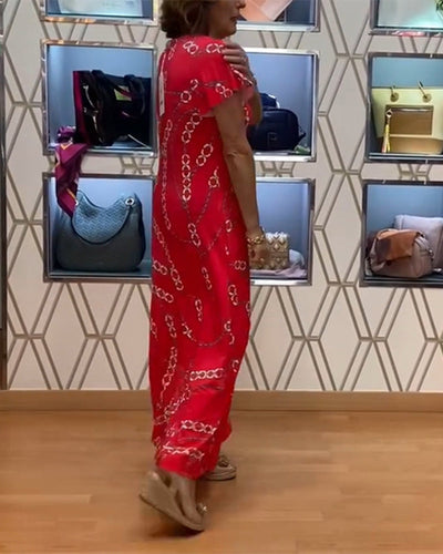 Maxikleid mit V-Ausschnitt und Kettenprint