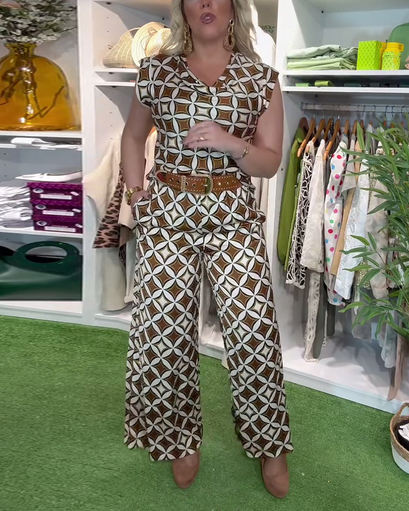 Anzug Modisch Rundhals Bedruckte Weitbein-Hose