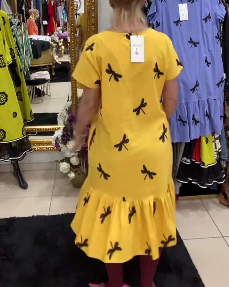 Kleid Rundhals Schmetterlingsdruck