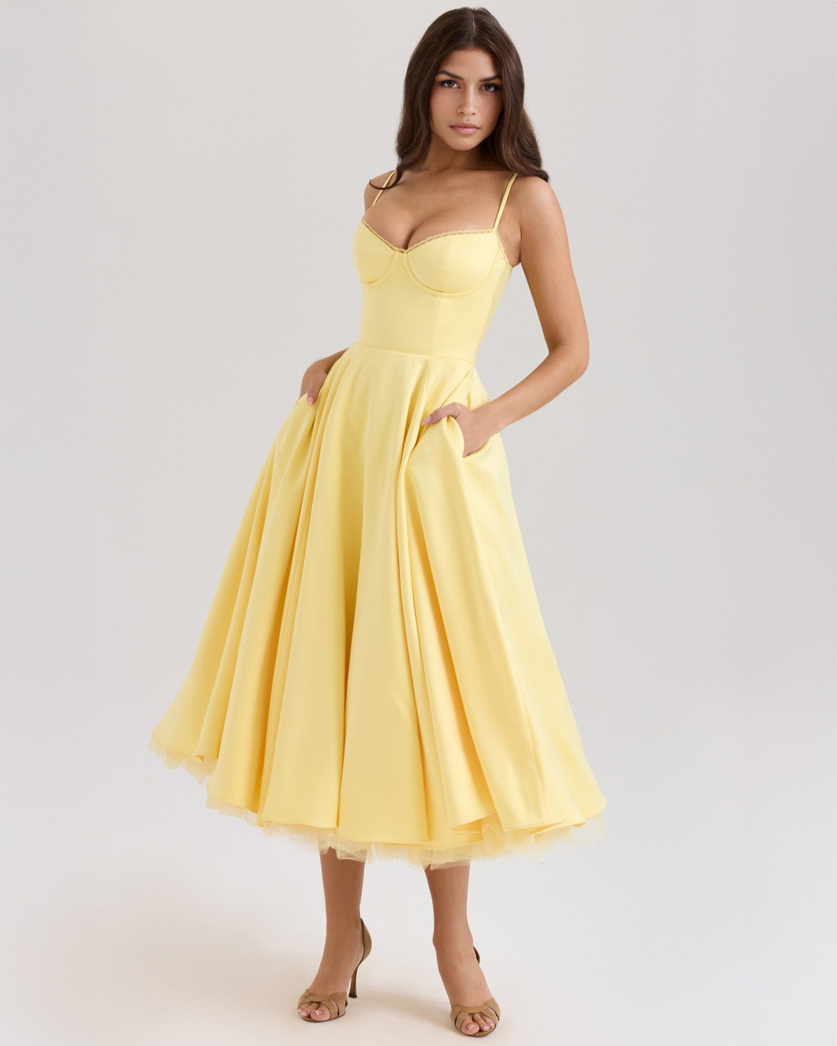 Paula | Duchesse-Satin Midikleid Mit Corsage