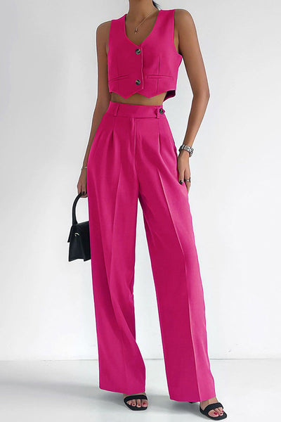 Heidi-Mode | Lässig Einfarbig Knöpfe V-Ausschnitt Ärmellos Zwei Teile