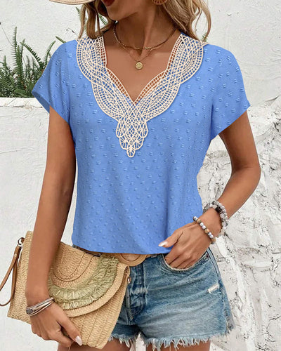 Bluse 3D Blumen Stickerei Kurzarm