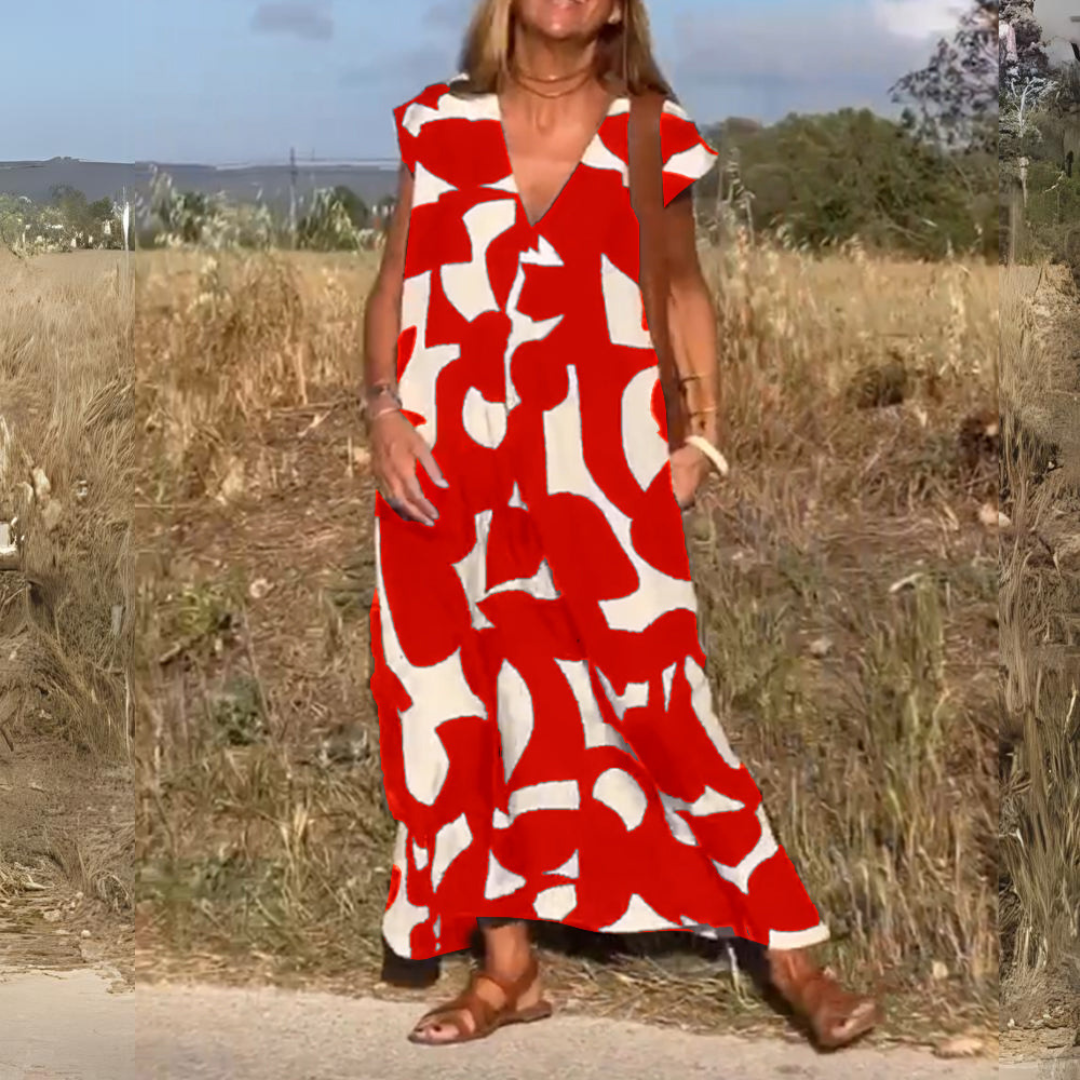 ELENA | BEDRUCKTES KLEID MIT V-AUSSCHNITT