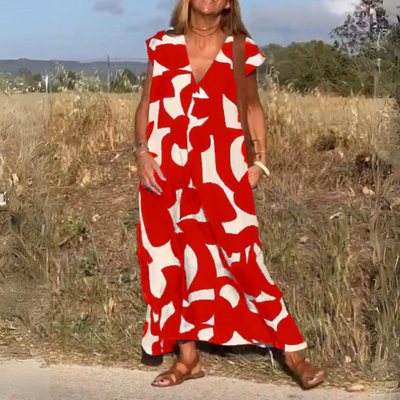 ELENA | BEDRUCKTES KLEID MIT V-AUSSCHNITT