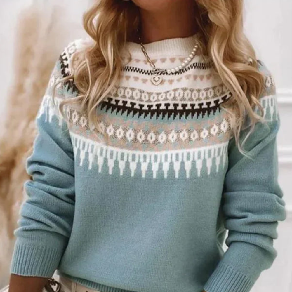 Norweger Grobstrickpullover Damen | Rundhals Langarm Strick