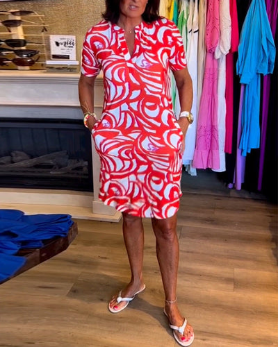 Heidi-Mode | Lässiges Bedrucktes Kleid mit Kurzen Ärmeln