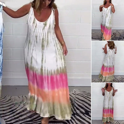 Kleid Kontrastfarbe Druck Neckholder