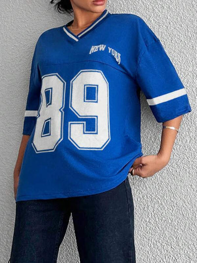 Oversized-Sport-V-Ausschnitt T-Shirt für Damen