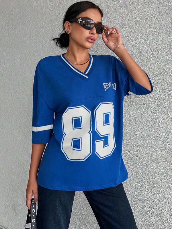 Oversized-Sport-V-Ausschnitt T-Shirt für Damen