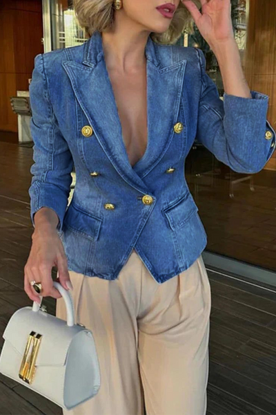 Heidi-Mode | Lässige zerstörte Knöpfe Umklappkragen Oberbekleidung - 3 Farben