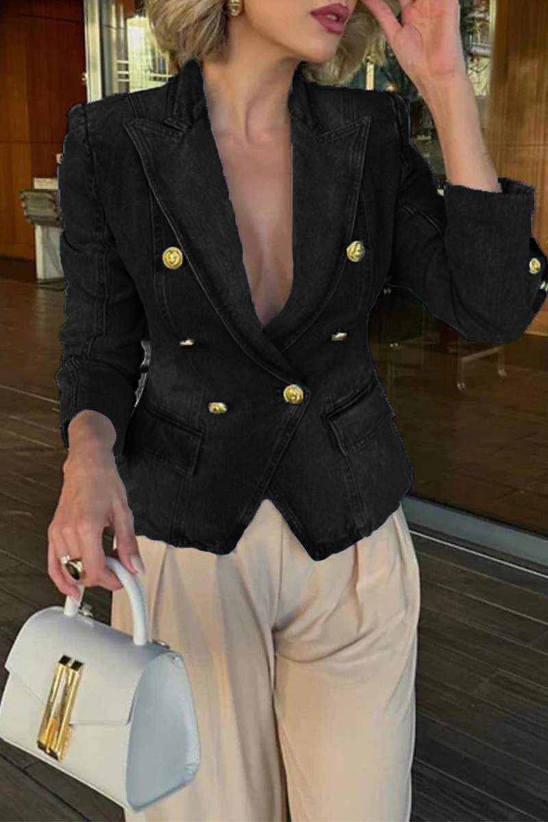 Heidi-Mode | Lässige zerstörte Knöpfe Umklappkragen Oberbekleidung - 3 Farben