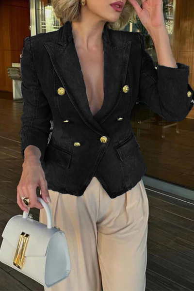 Heidi-Mode | Lässige zerstörte Knöpfe Umklappkragen Oberbekleidung - 3 Farben