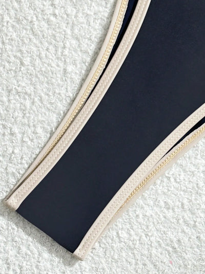 Sexy Triangel-Bikini in Marineblau mit Kontrast-Saum – Minimalistisches 2-teiliges Set zum Schnüren