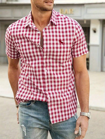 Oktoberfest Karohemd Herren – Kurzarm Trachtenhemd in Rot-Weiß