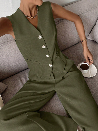 Zweiteiliges Set mit Weste & weiter Hose – Modern, Luftig & Smart