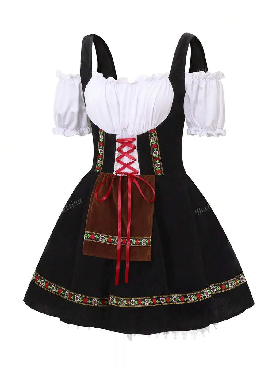 Oktoberfest Dirndl Kleid für Damen – Traditionelles Trachtenkleid mit Schürze