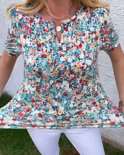 Bluse kurzarm blumenmuster plissiert