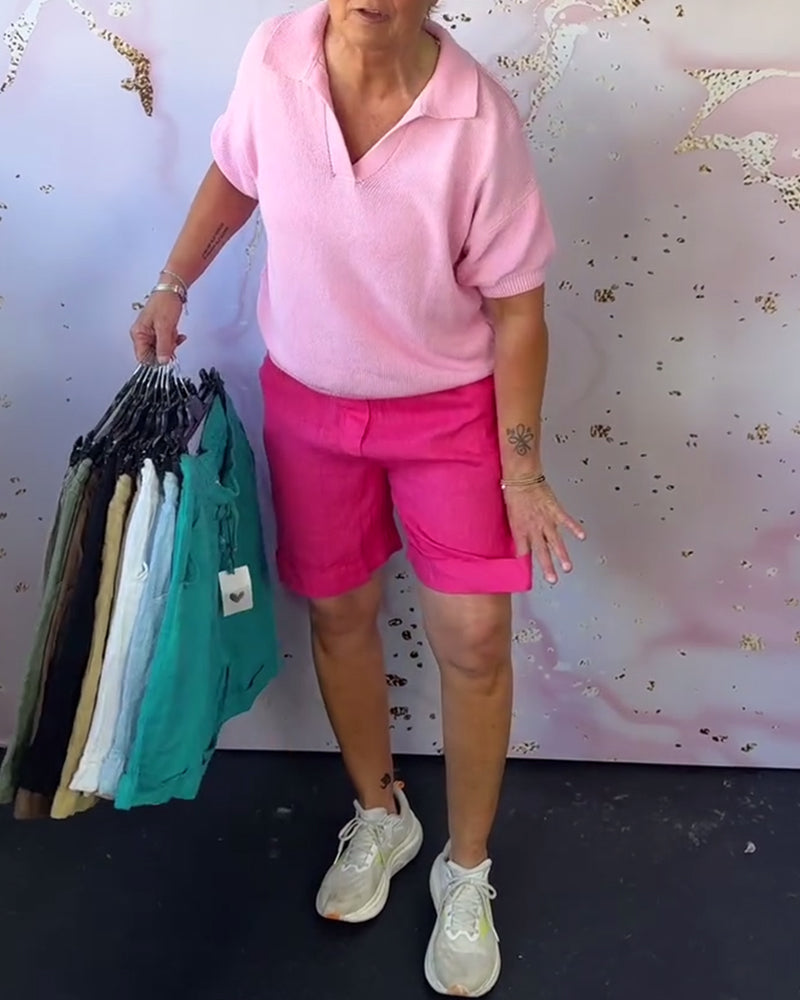 Shorts einfarbig baumwolle und leinen lässig