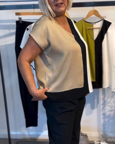 T-Shirt V-Ausschnitt Kontrastfarbe Mode