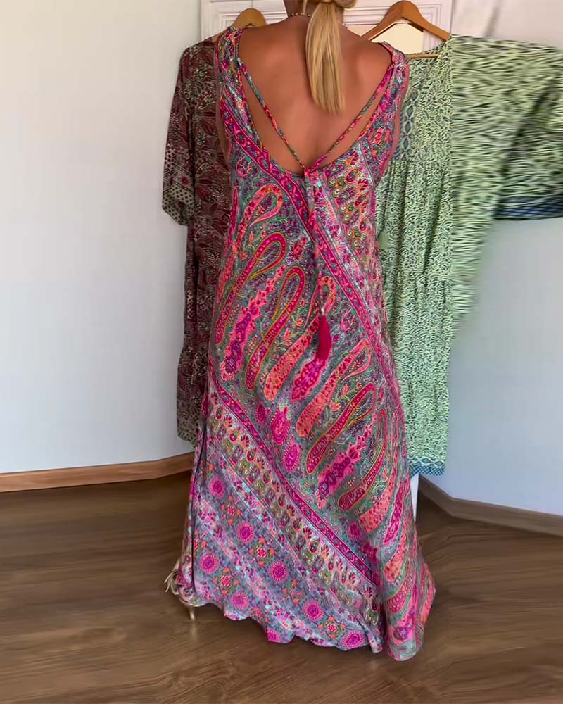 Kleid Ärmellos Locker Kaschmir Druck