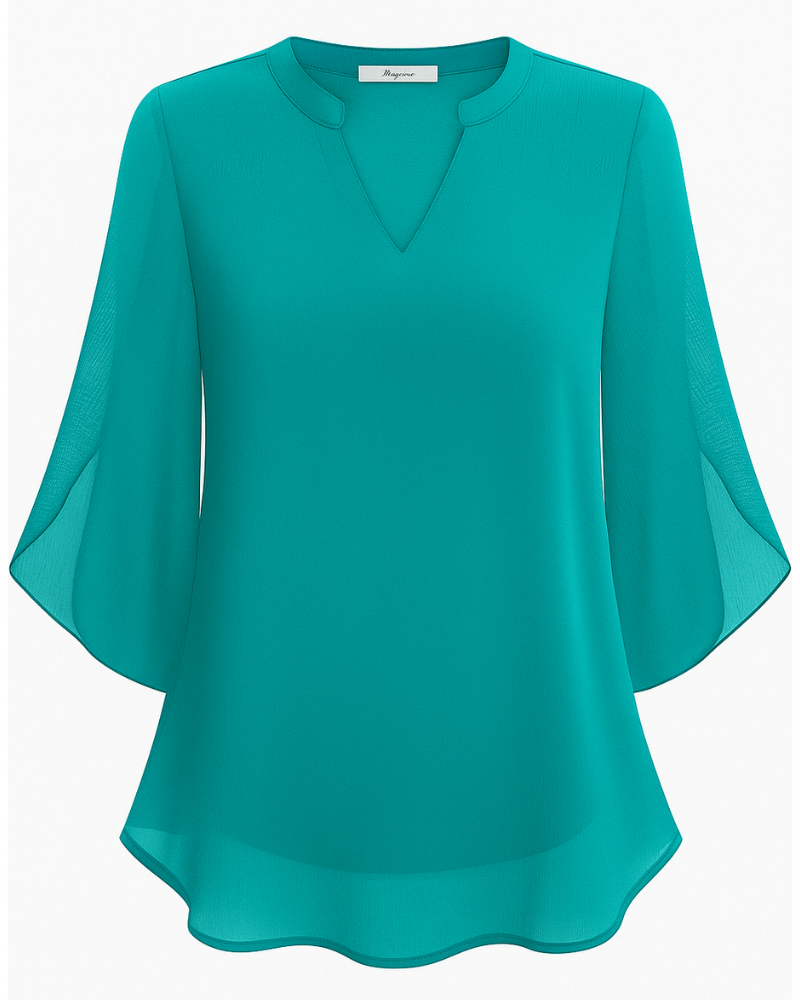 Damen Elegante V-Ausschnitt Bluse | 3/4 Ärmel