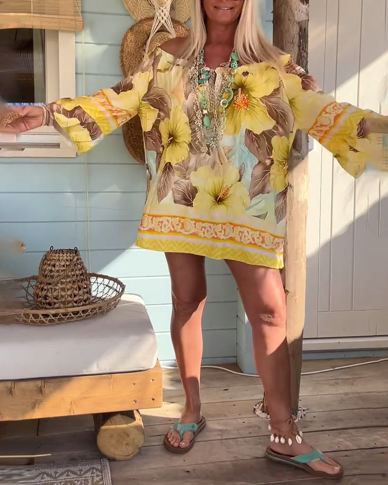 Bluse Off-Shoulder Resort-Print