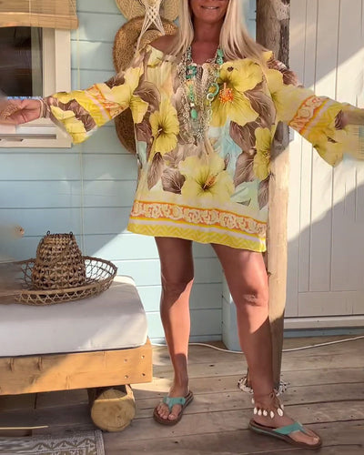 Bluse Off-Shoulder Resort-Print