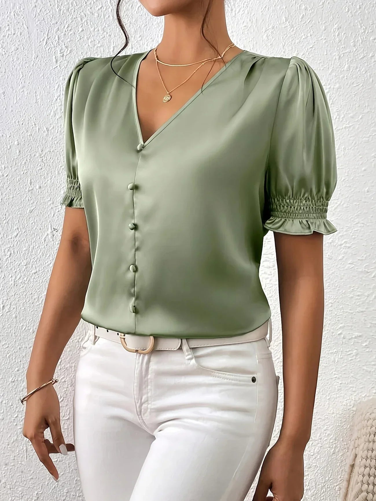 Abella – Elegante Bluse Mit V-Ausschnitt Und Puffärmeln