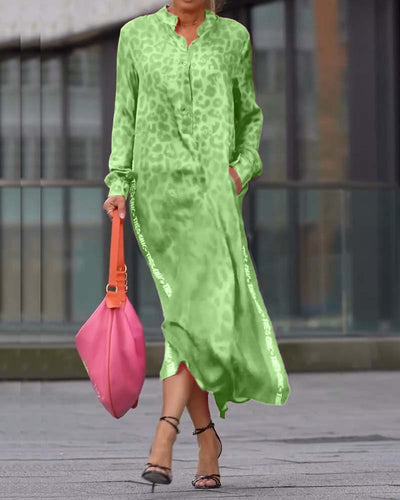 Kleid Langarm Leopardenmuster Schlitz