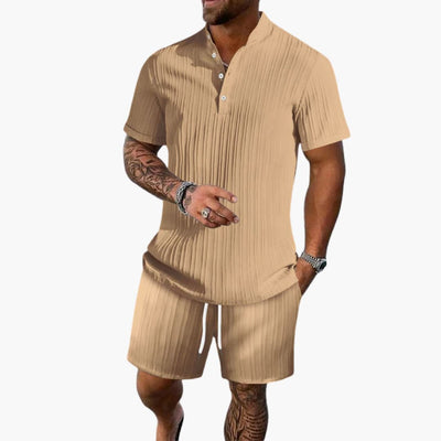 Herren Sommer Set mit Poloshirt und Shorts aus Rippstoff