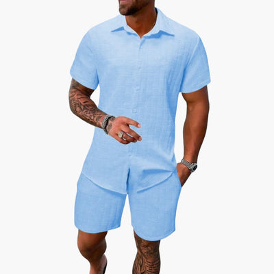 Herren Zweiteiler Set aus Baumwollmix mit Jacquardstruktur